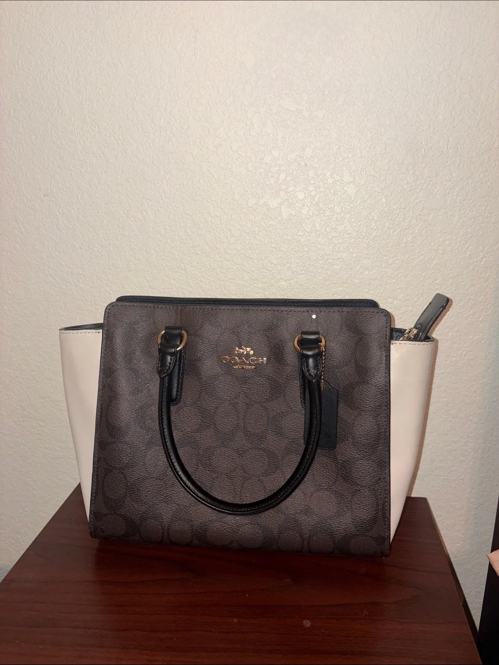 Coach Brown Signature Canvas Satchel with Cream Sides